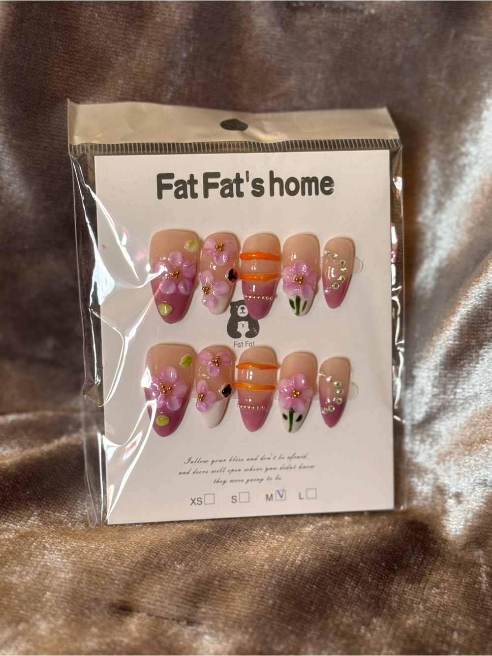 💅#587- Handmade Nails Floral French Tip Almond Medium 2.5